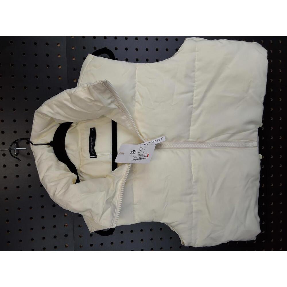 Chic Ivory Puffer Vest by Merokeety - Size S